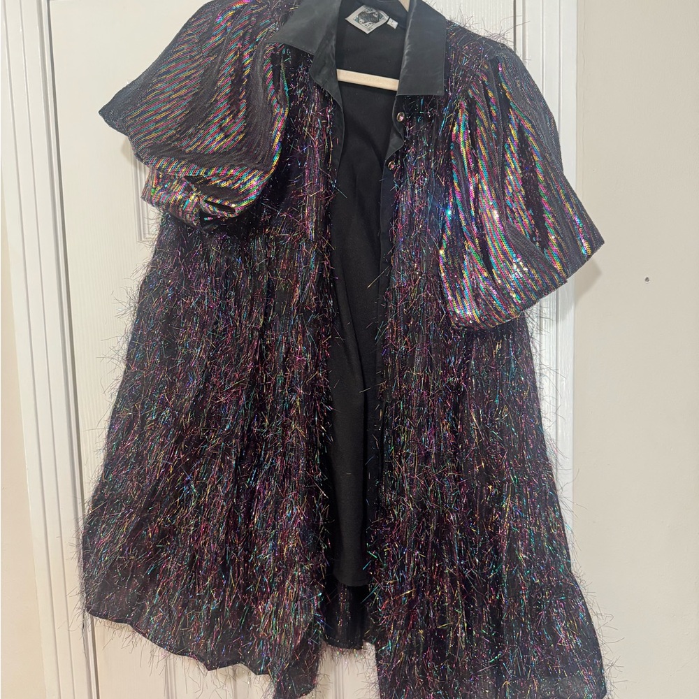 QUEEN OF SPARKLES Iridescent Black Mini Dress